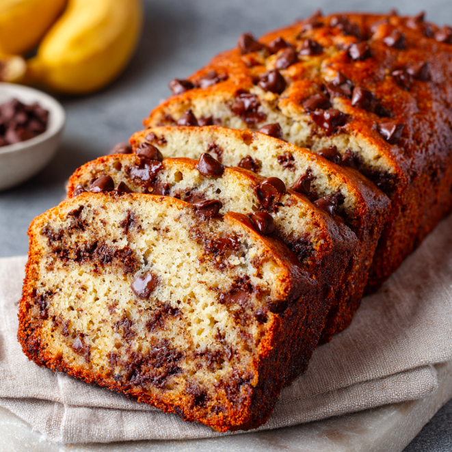 Moist Banana Chocolate Chip Bread — Perfect balance of banana and melted chocolate.